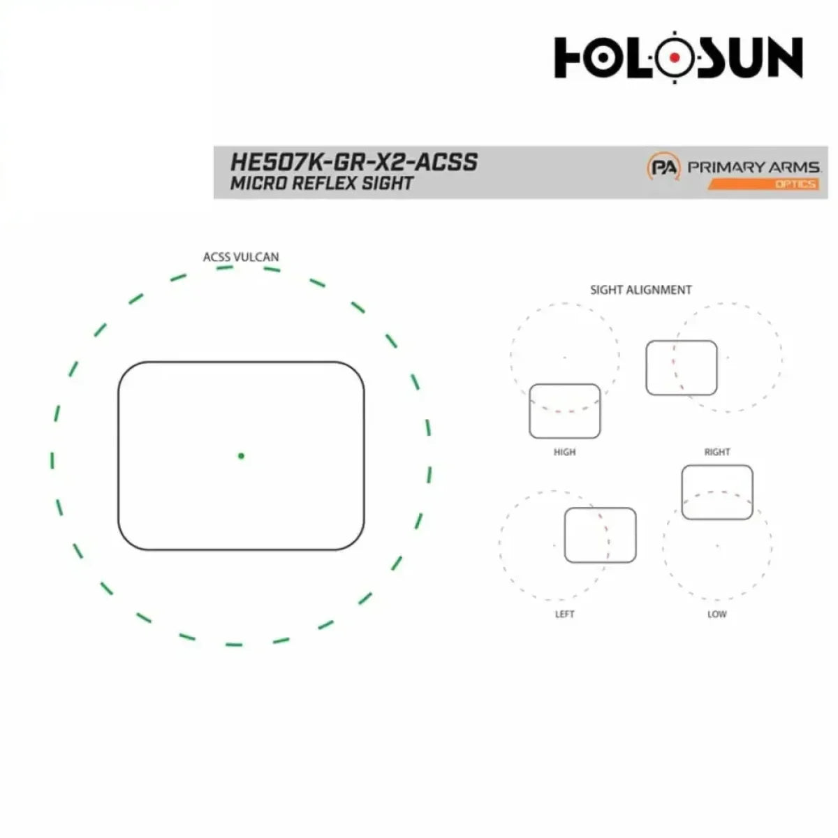 Holosun HE507K-GR-X2-ACSS Green Dot Sight ACSS Vulcan Dot Reticle Green Dot Sight Holosun Technologies 